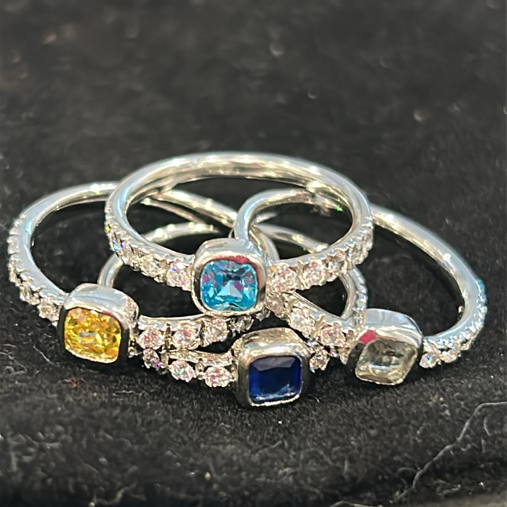 Stackable Square Cubic Zirconia & Gemstone Rings-Set-sz 6 or 7